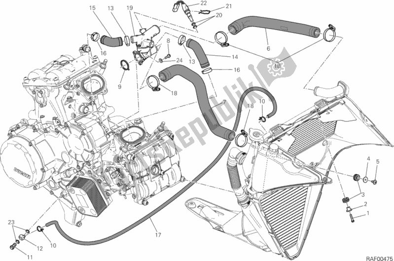 All parts for the Cooling Circuit of the Ducati Superbike 1199 Panigale S USA 2012